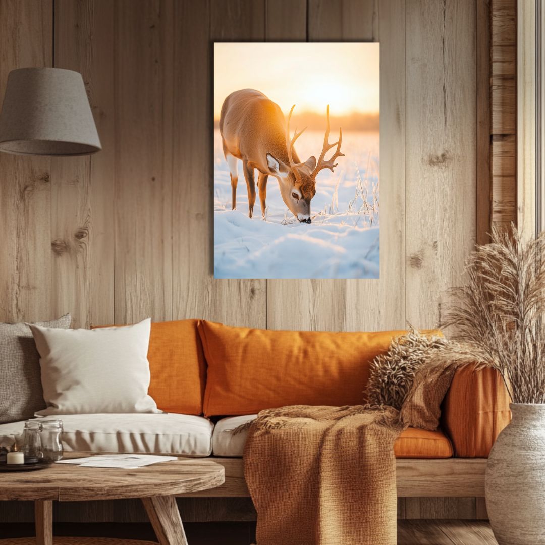 Cerf dans la neige - Tableau animal